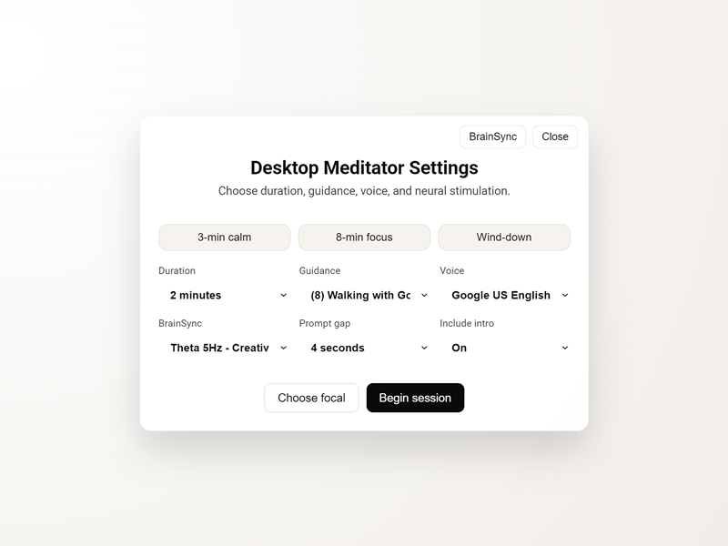 Desktop Meditator settings screen