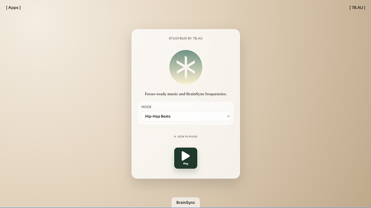 StudyBud focus music player with Hip-Hop Beats selected
